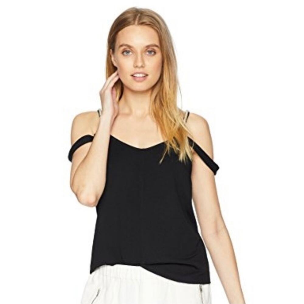 Kensie Tank Top Pearl Strap Trim Blouse Defina Top Crepe Black Size Large NWT